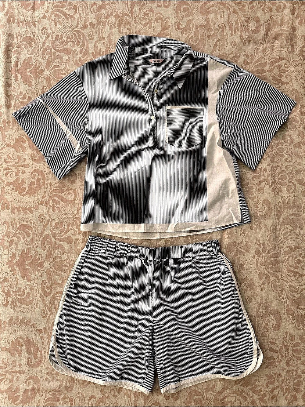 The Kit Striped Shirt & Shorts Set in Navy & White Size Small Top Size Large Sho